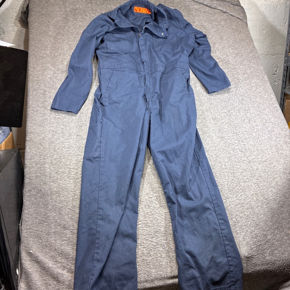 Red Kap Coveralls Mens 44 Long Navy Blue Long Sleeve Workwear Jumpsuit Mechanic